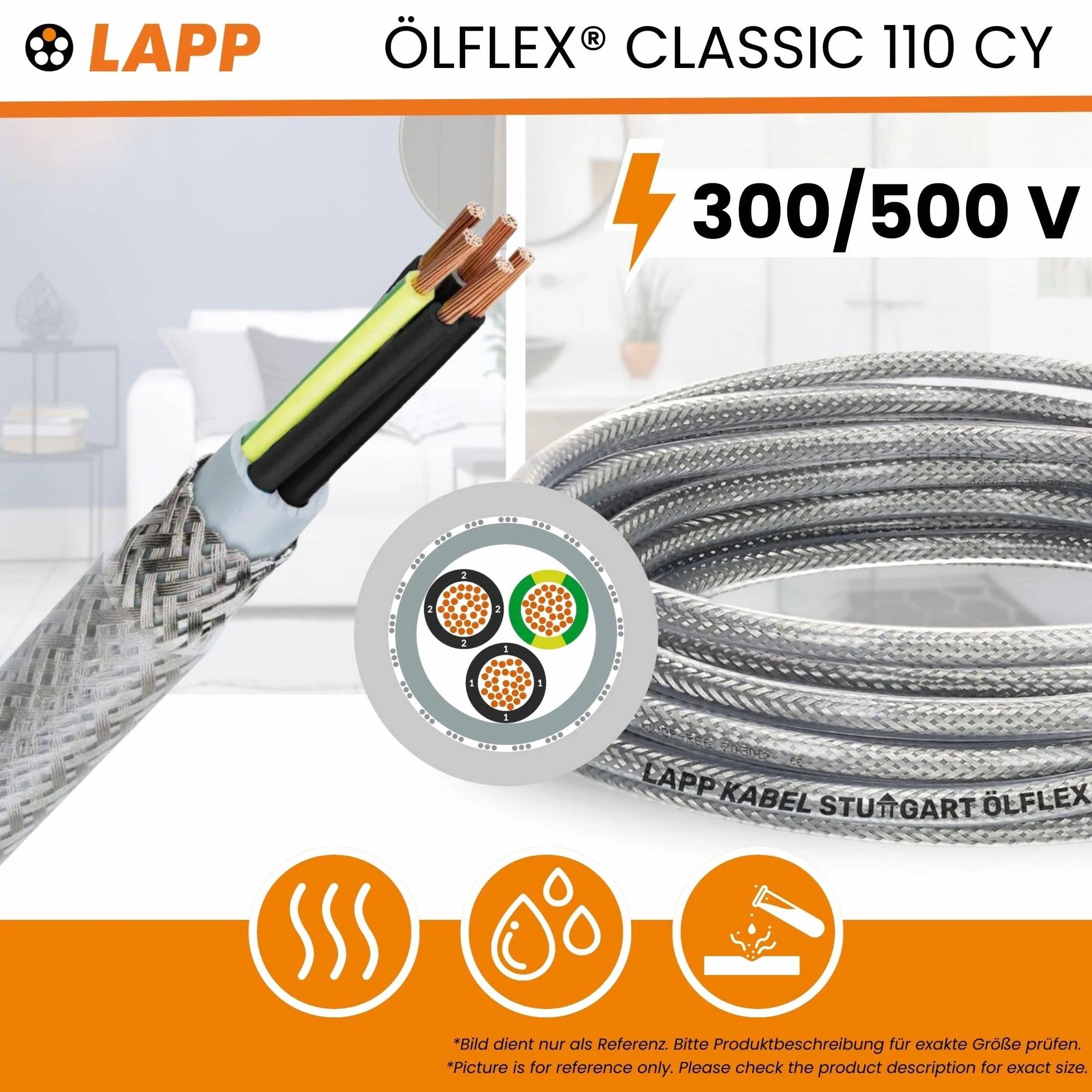Lapp 1135403 Ölflex Classic 110 CY Câble de Commande Blindé 3G2,5 mm², 10 m | Câble blindé à 3 fils en PVC transparent, résistant aux produits chimiques, idéal pour environnements critiques CEM