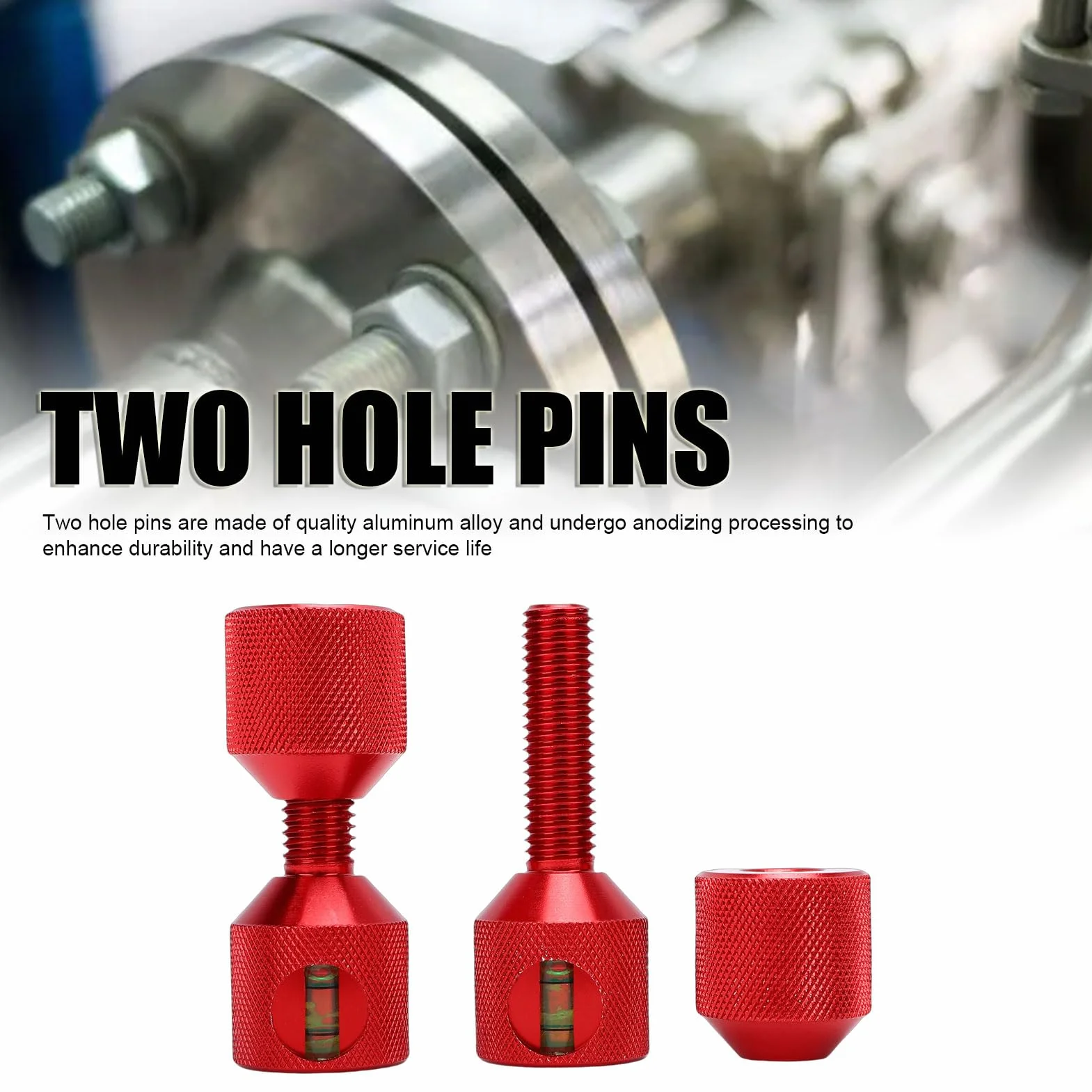 Naroote 2 Pièces Broches à Deux Trous 1-1/8 Pouces en Alliage D'aluminium Goupille D'alignement de Bride à 2 Trous avec Niveau intégré Finition Rouge Oxyde anodisé Fabrication Précise
