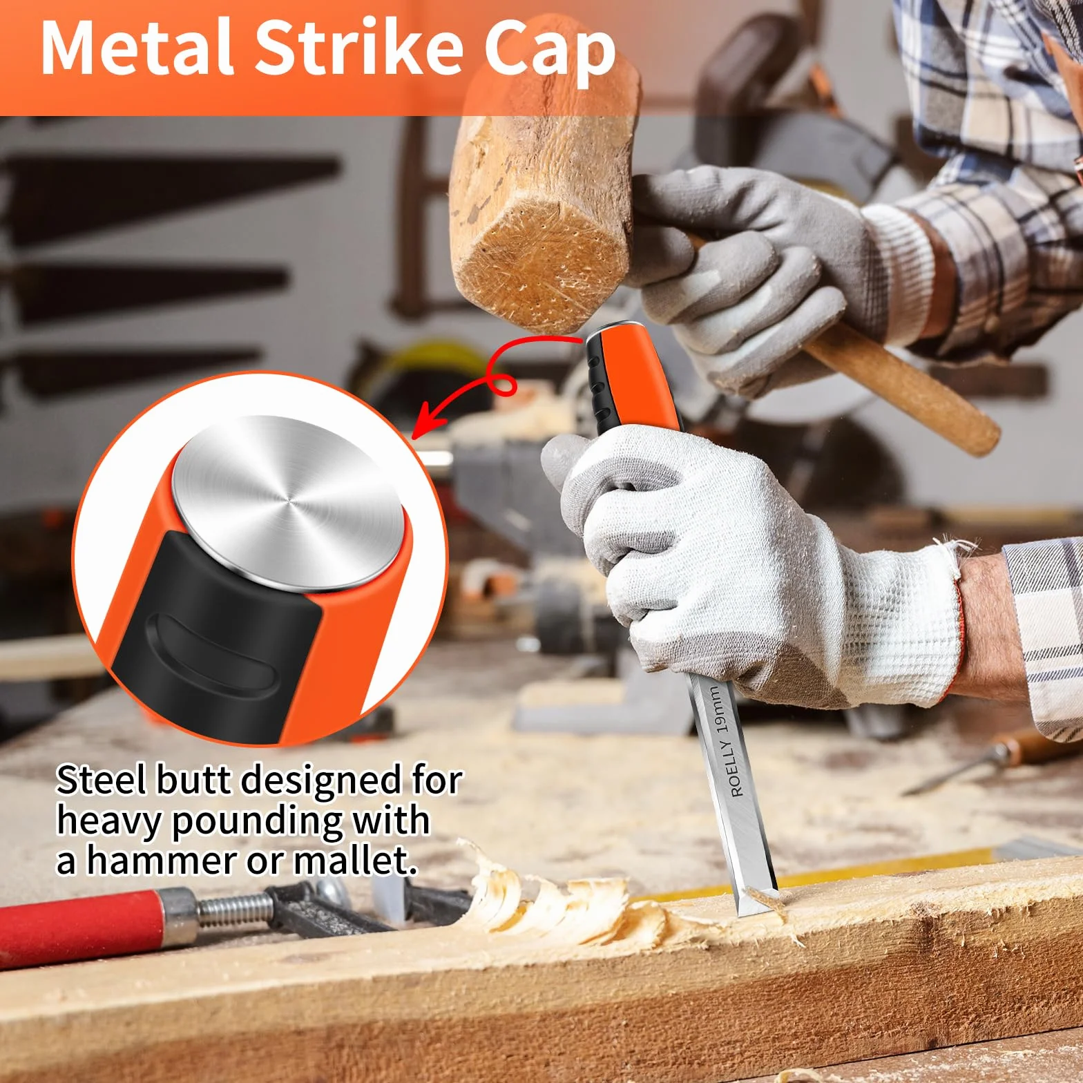 ROELLY Ciseaux a Bois Professionnels 6 Pièces, 6, 12, 19, 25, 32, 38 mm, Gouge a Bois,Outils Menuiserie，Lames Tranchantes Avec Poignées Confortables pour La Sculpture Sur Bois