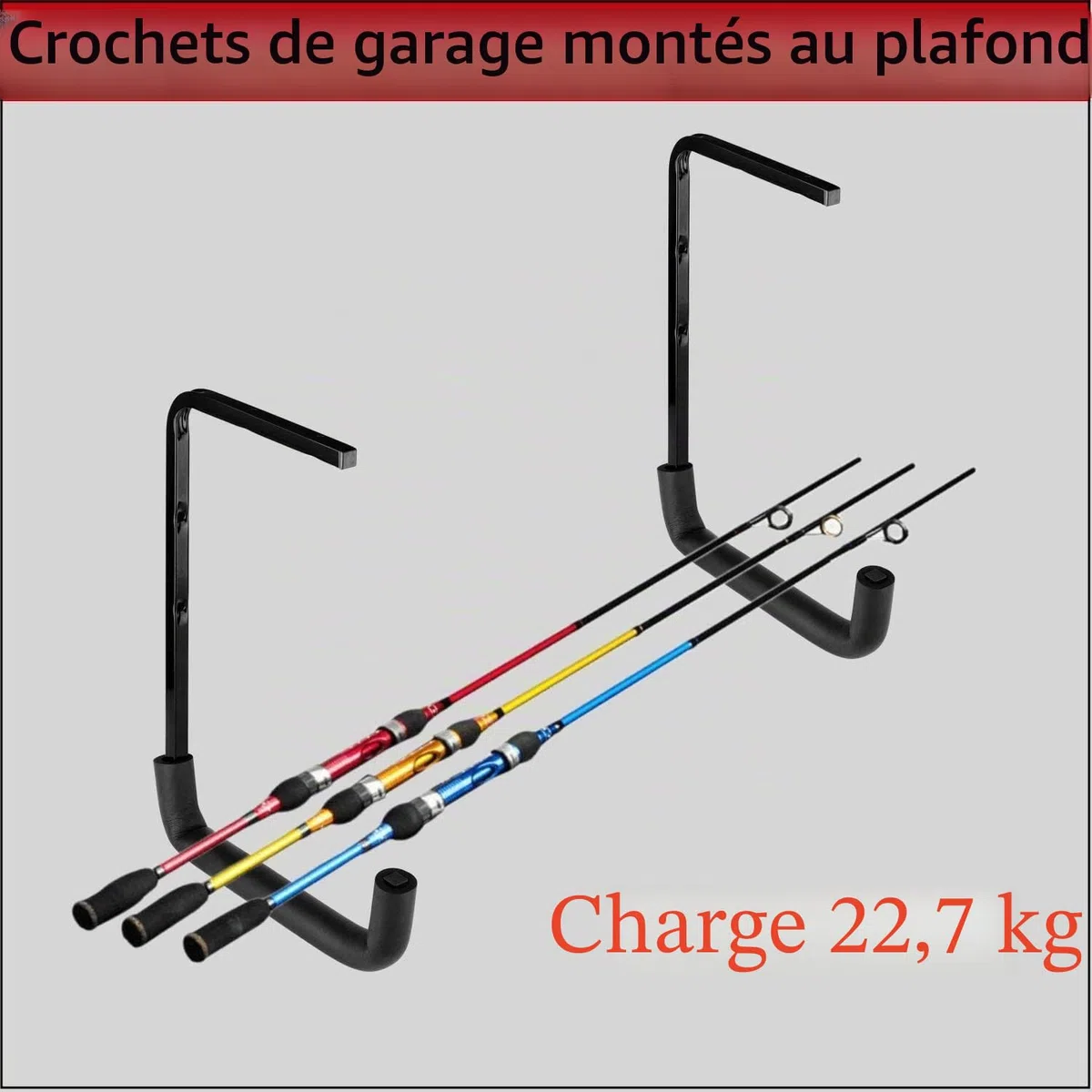 Crochets de rangement de garage robustes, étagère de rangement de garage supérieure, lot de 4 crochets d'échelle muraux, crochets de plafond et organisateur pour bois
