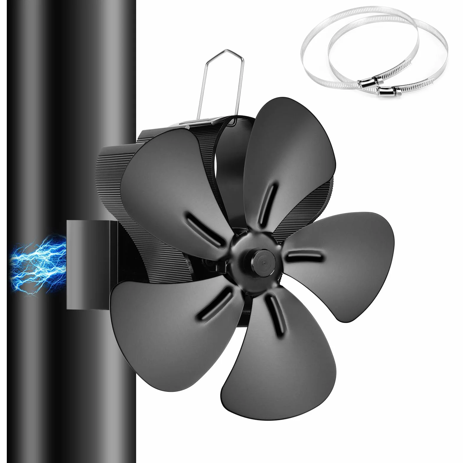 Magnétiques Ventilateur Poele à Bois, 5 Pages Alimenté à la Chaleur Ventilateur Cheminée, Ventilateue de Poêle à Chaleur Sans électricité Alimenté à chaleur, Cycle Silencieux