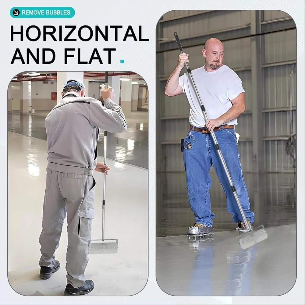 Trottinette à pointes, rouleau de 23 cm avec 5 tiges de liaison en acier inoxydable, rouleau de décompression pour béton autonivelant et pour éliminer les bulles d'époxy, taille ajustable 67,82–144,78