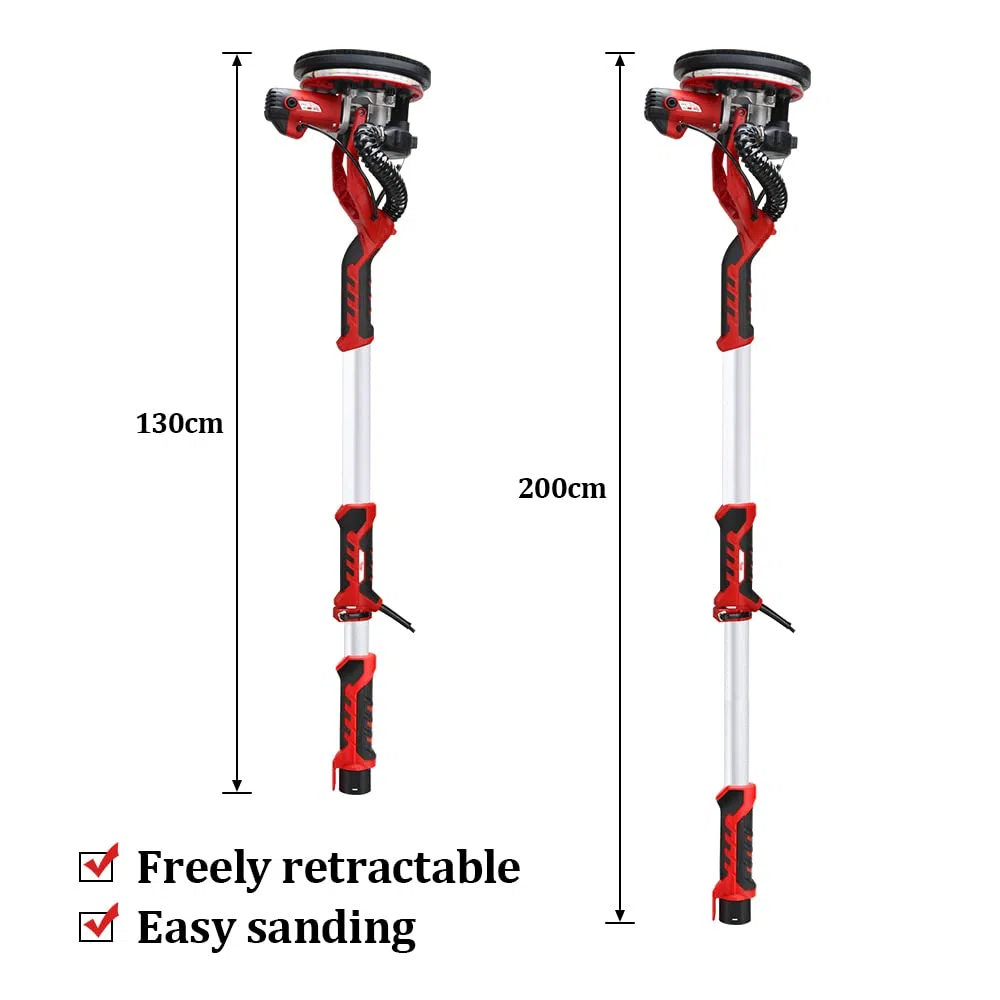 Ponceuse Murale,Ponceuse au Plafond 1390W, 5 Vitesses Réglables, Brosse Amovible, Manche télescopique 2m, 12 PCS Disque de Ponçage, Lumière LED