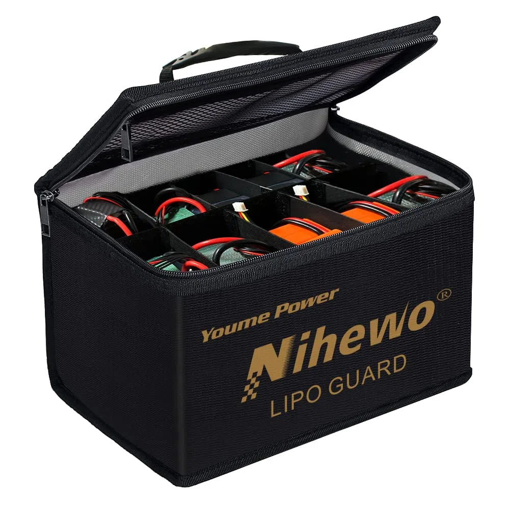 Sac de sécurité Lipo Organisateur de sac antidéflagrant ignifuge Coffre-fort Lipo Guard de grande capacité pour le stockage et le transport et la charge de la batterie Lipo avec poignée et poche filet