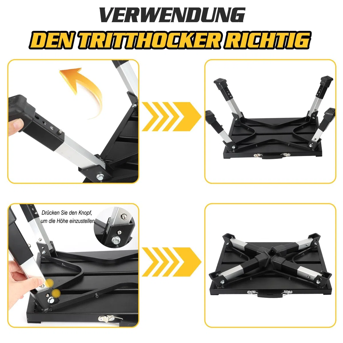 Marche Pied Pliable, Réglable en Hauteur Escabeau Pliant en Aluminium | 1 Marche, Charge Maximale : 250 kg, Échelle Pliable Marchepied avec Poignée pour Camping, Maison