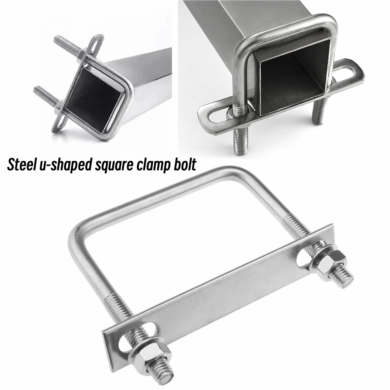 SG Store 2pcs Boulons en U Carrés M10 Filetage 100mm Largeur Intérieure 100mm Longueur Boulon de Aerrage en Forme de U en Acier Inoxydable 304 Écrous et Plaques pour Véhicules Pipelines Bâtiments