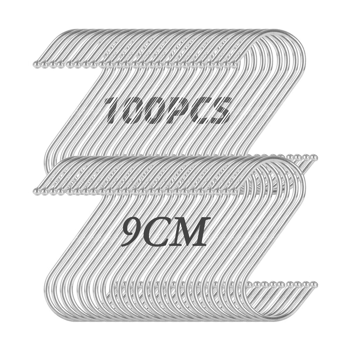 Crochet S en Métal 9cm, 100 Pièces Crochets S en Acier Inoxydable, Crochet en S pour Cuisine, Hameçon Forme S pour Suspendre Casseroles et Vêtements, Usage Bureau et Salle de Bain