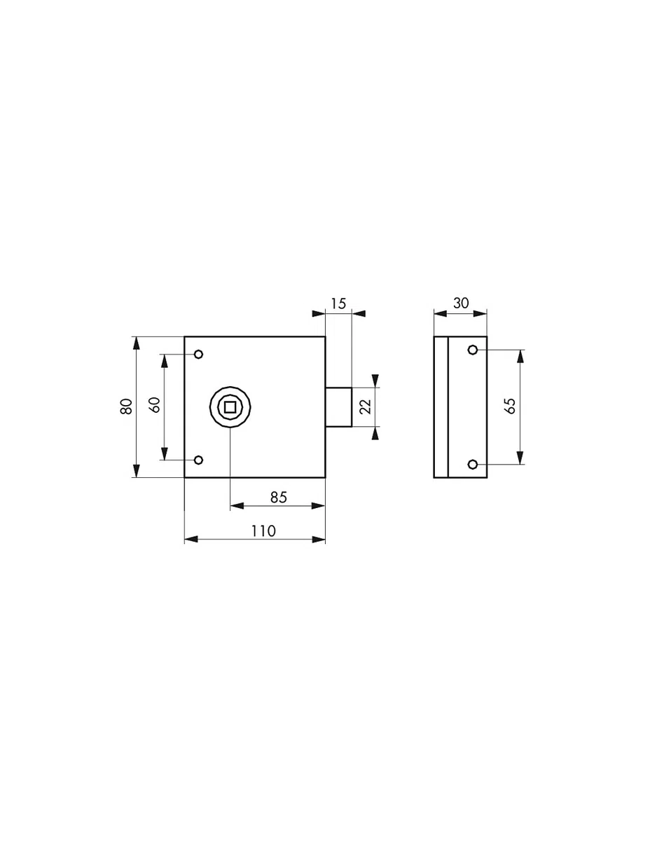 THIRARD - Serrure Horizontale En Applique à Fouillot - Pour Porte Intérieure - Réversible - Pêne 1/2 Tour - Axe 85 mm - Carré 6 mm - 110 x 80 mm - Noir