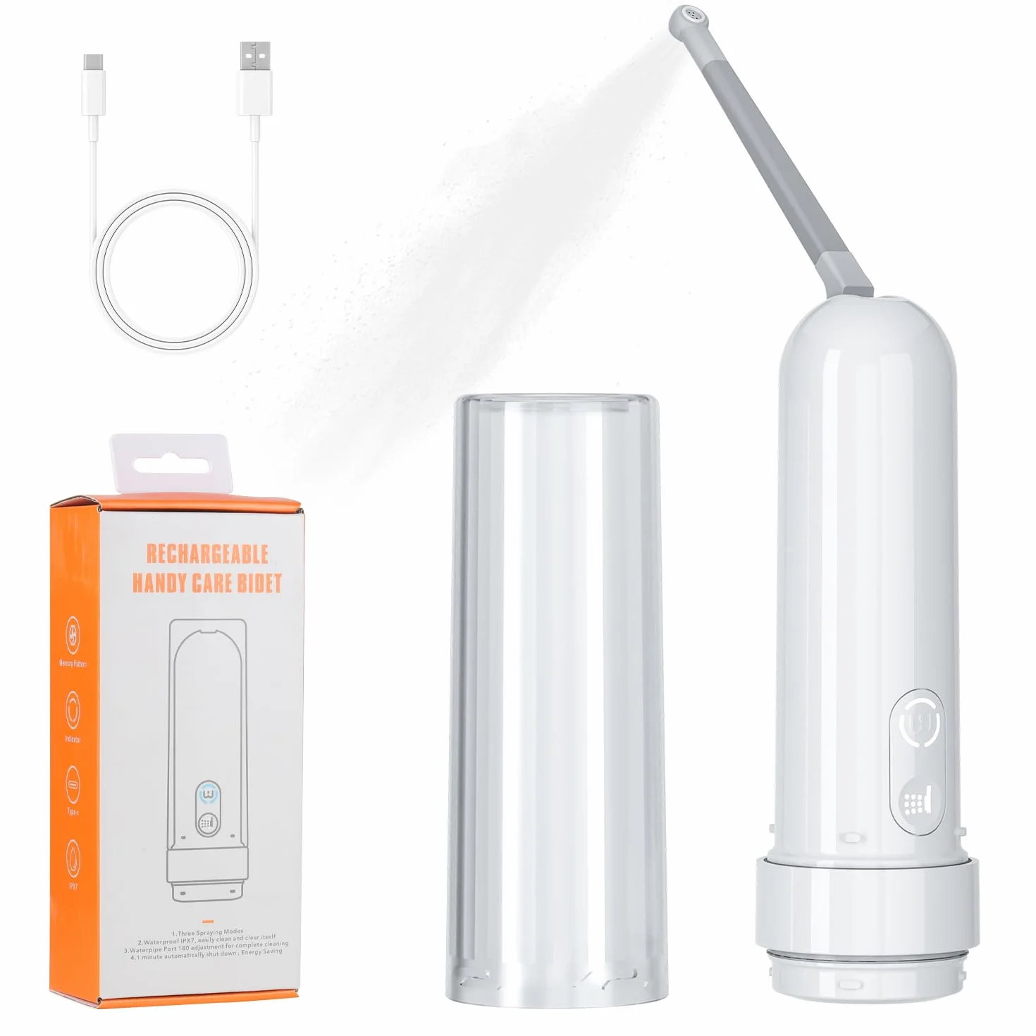 Bidet de voyage portable rechargeable 180ML, pulvérisateur électrique de bidet étanche IPX7 avec 3 modes de pulvérisation pour l'hygiène personnelle, le nettoyage et les soins postnatals apaisants