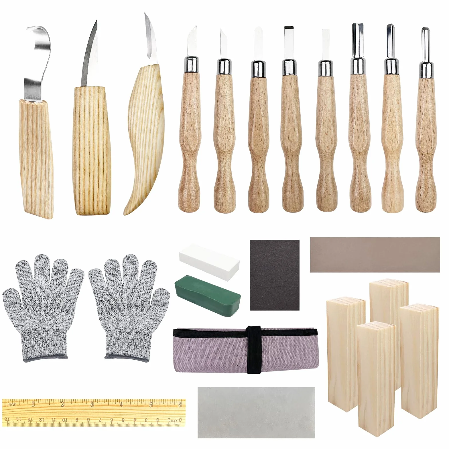 Traxenta Couteau Sculpture Bois Set, Lot de 25 Outils Sculpture Bois, 11 Couteaux de Sculpture Sur, Outil de Ciseaux à Bois Kit, DIY Outils de Sculpture, pour Débutants Professionnels Sculpteurs
