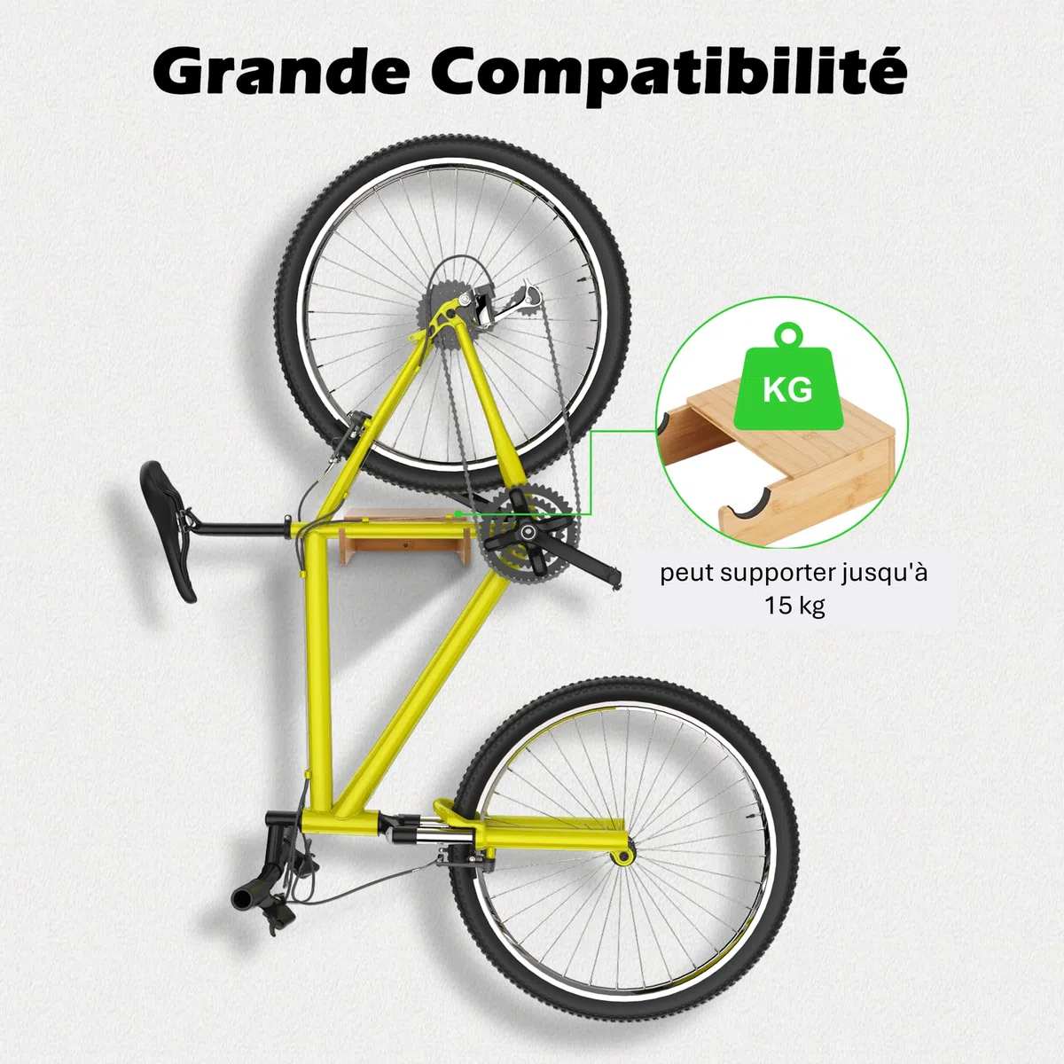 Support Velo Mural en Bambou - Porte Velo Mural - Accroche Velo Mural | BAM BOO BOX Support Mural Velo - Accroche Velo Mural pour Garage, en Bambou Robuste avec Rangement pour Casque