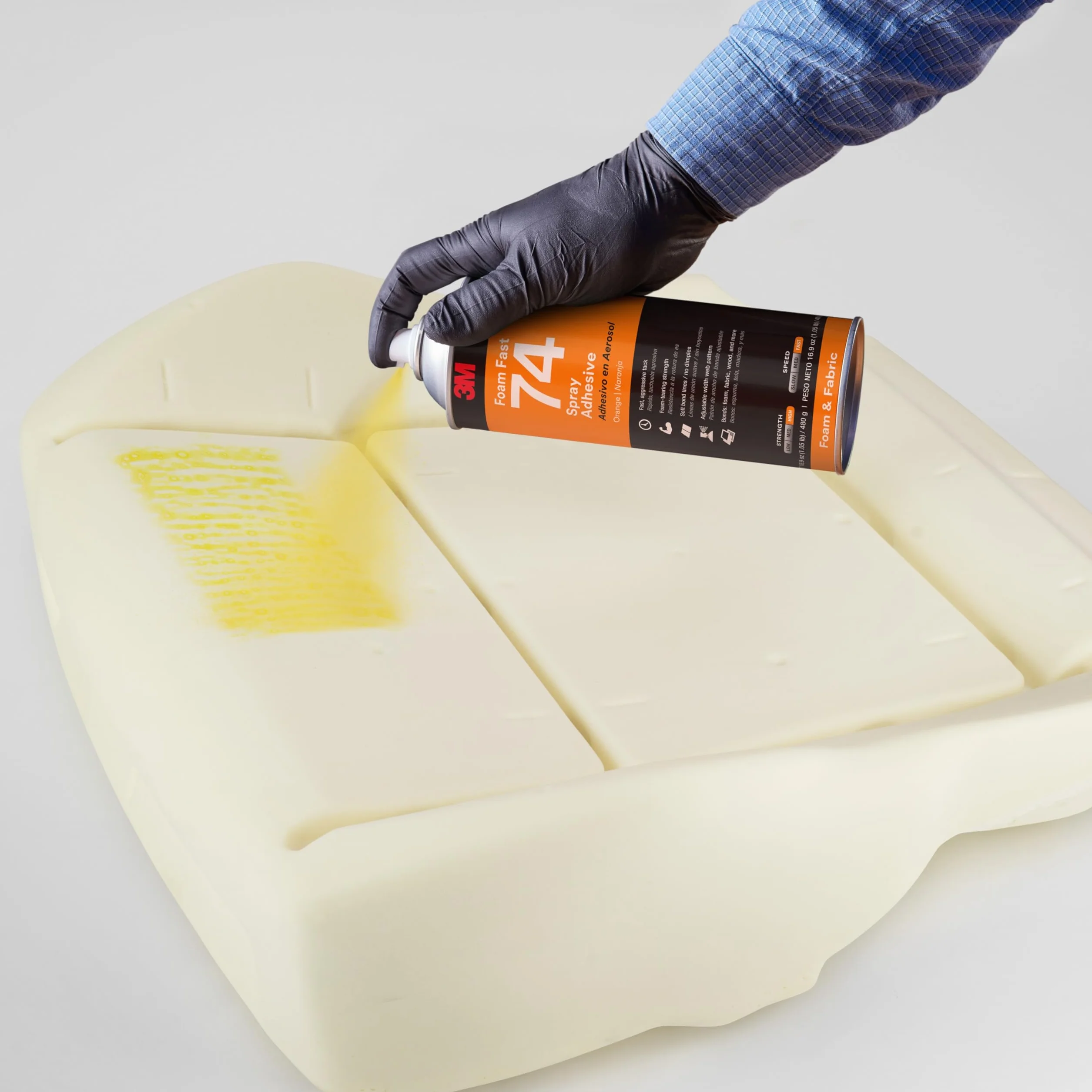 3M Colle aérosol 74 spécial mousses souples, Orange Clair, 500 mL
