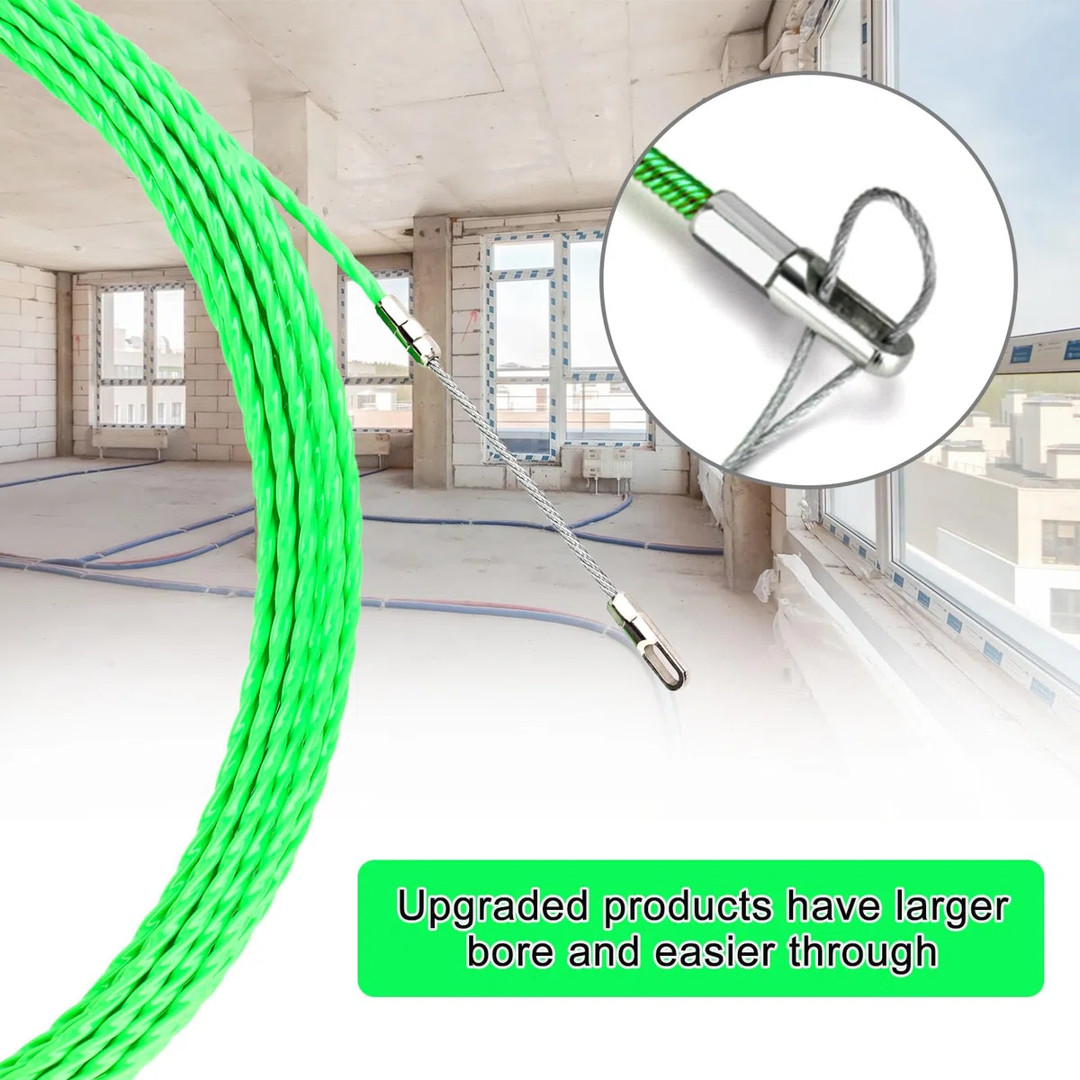 50M Aiguille Electricien, Tire Fils Electrique Aiguille Tire Fil avec 2 Ressorts de Guidage, Tire Cable Electrique Diamètre 4 mm pour Pose Conduit de Sol
