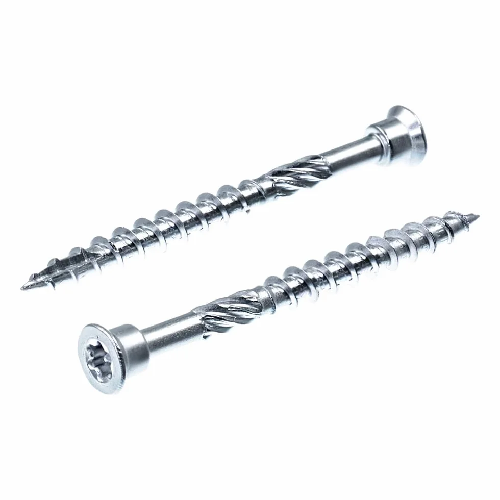 SECCARO Lot de 100 vis pour terrasse à tête cylindrique 5 x 100 mm, en acier inoxydable C1, vis à bois avec pointe coupée et encoche de coupe, TX/six pans creux