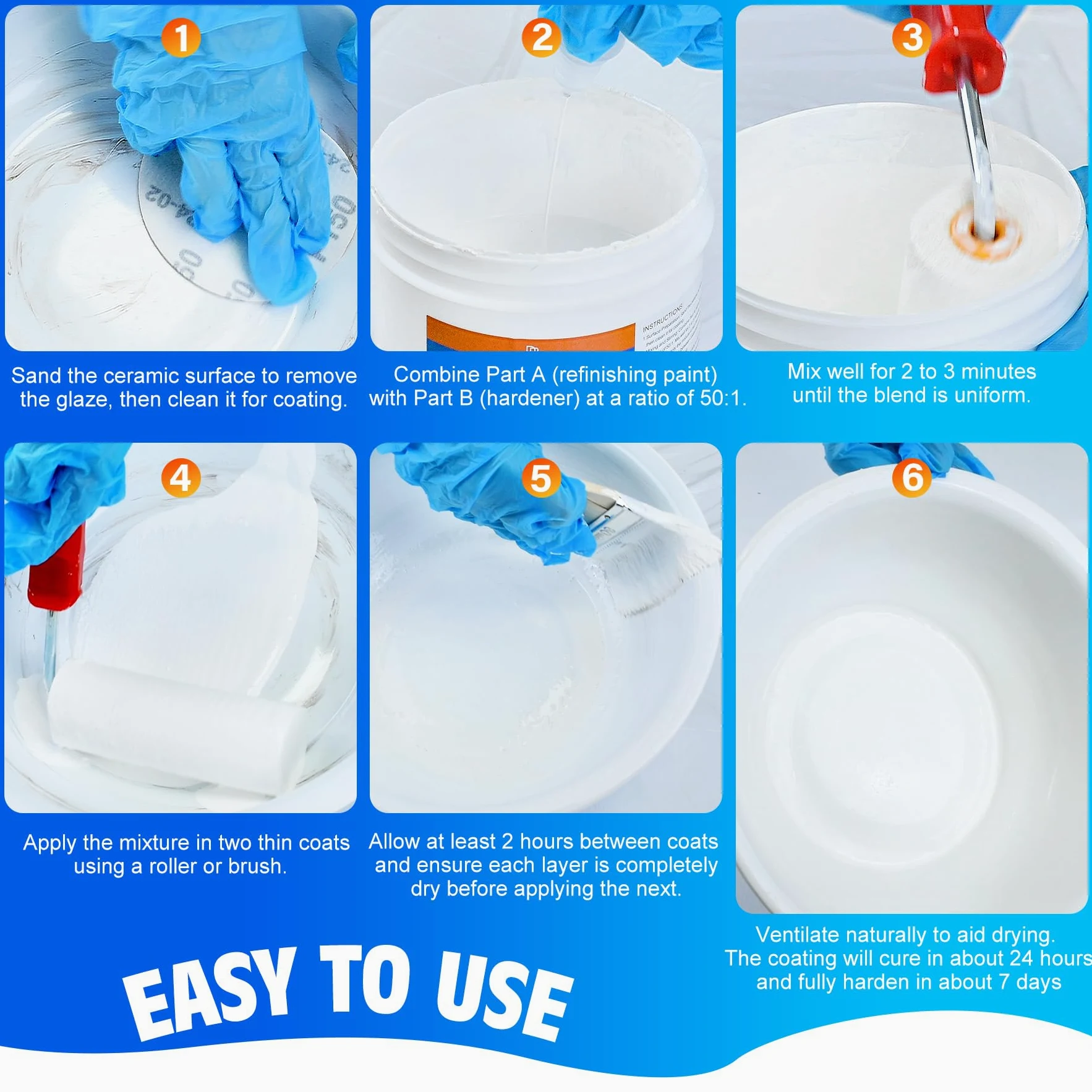 Peinture pour baignoire blanche 500 g, kit de rénovation de baignoire pour lavabos, peinture pour carrelage de salle de bain, receveurs de douche, résistante à l'eau et aux rayures avec outils