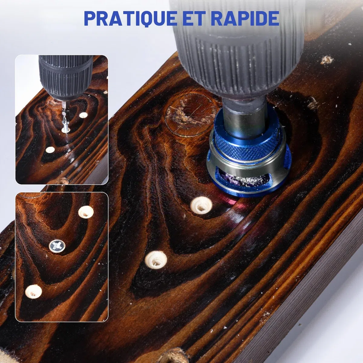 Forets à Bois 5 Pièces, HSS-M2, Tige Hexagonale 1/4" | Fraisés avec Butée de Profondeur et Embout Cruciforme, Trous Précis, pour Atelier, Travail du Bois (Bleu)