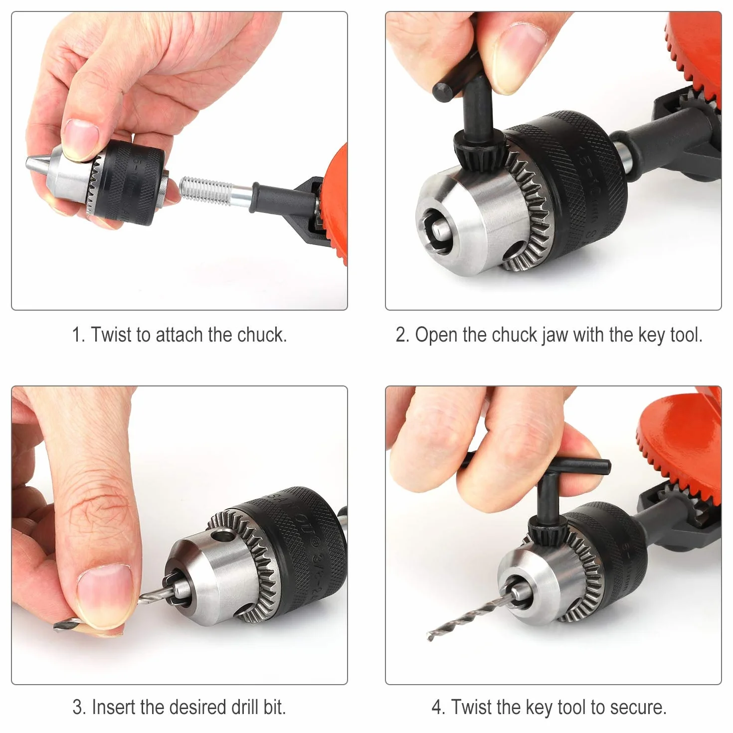 Housolution Perceuse à Main, Perceuse Manuelle à Double Pignons en Acier Moulé de 3/8 Pouces (1.5-10mm) pour Perceuse Manuelle en Plastique et en Bois, Orange