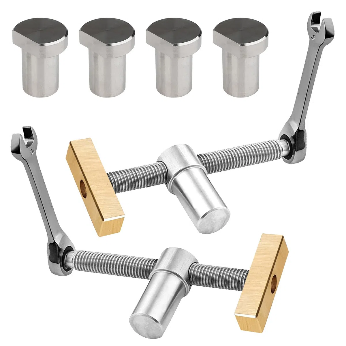 Lot de 2 Etau Etabli Avec 4 Bench Dog, Serre Joint Menuisier pour Trous de Banc de 20 mm, Pince Etau Positionnement, Clip de Bureau Réglable, Accessoire Etabli pour Fixation Rapide
