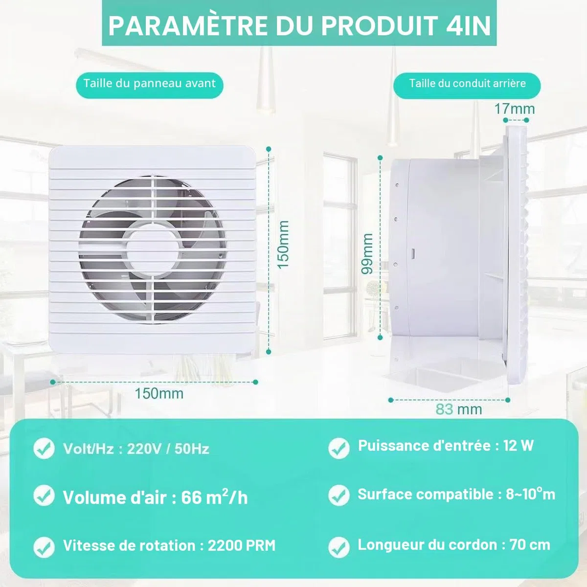FanGoFast 100mm Ventilateur de Salle de Bain Silencieux Extracteur d'Air Blanc au Plafond et Montage Mural avec Clapet Anti-Rretour pour WC Cuisine Fenêtre Loft et Cave