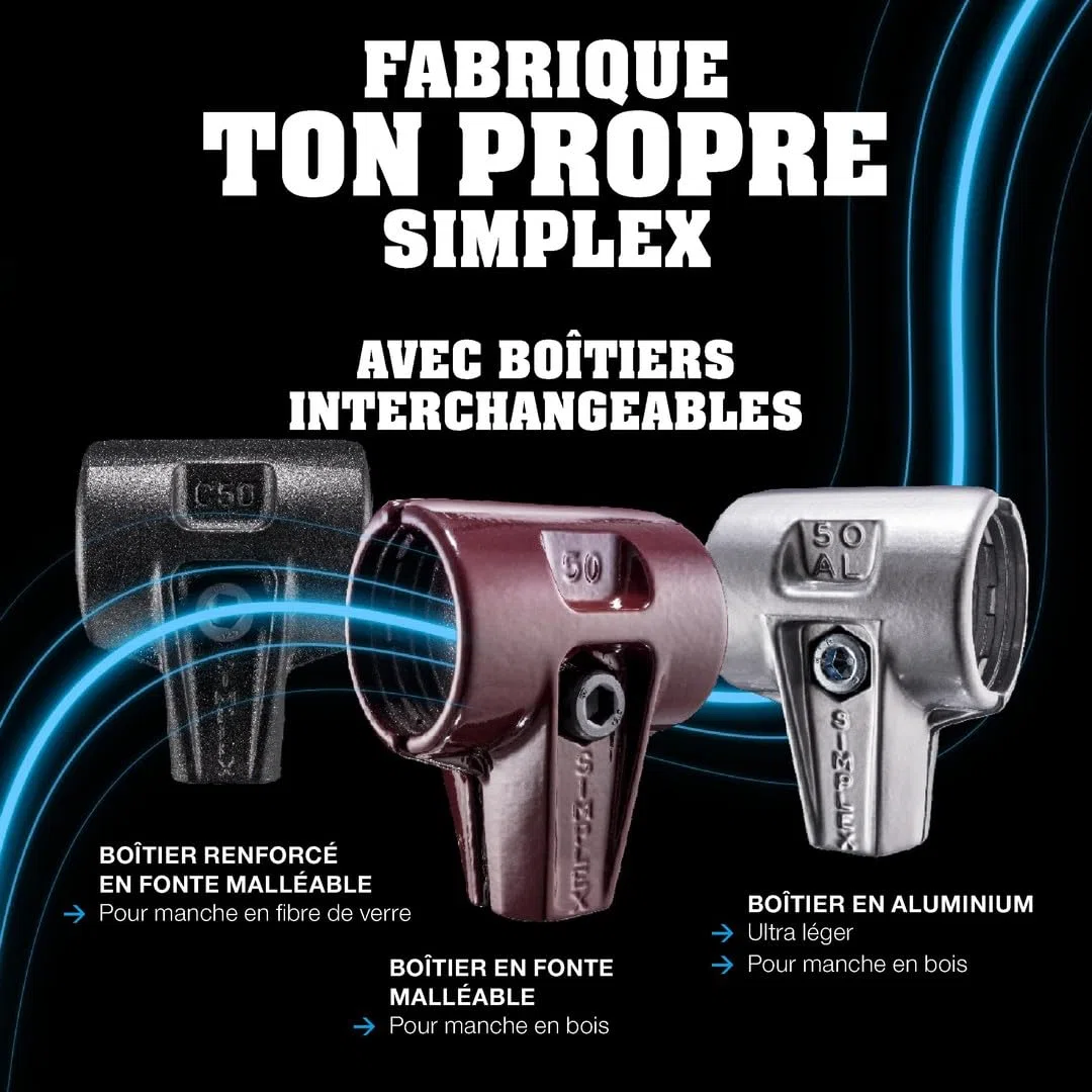 Maillet SIMPLEX, Caoutchouc chargé/nylon; avec boîtier en fonte malléable et manche en bois | D=40 mm | 3028.040