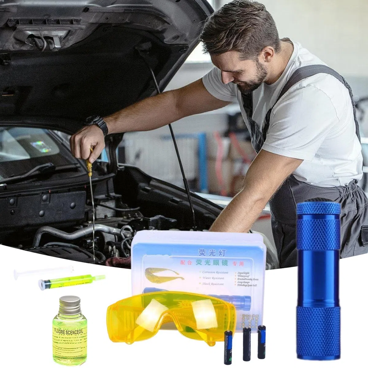 Kit De Détecteur De Fuite pour Climatisation Auto | Lampe Torche De Test De Fuite pour Climatiseur - Testeur De Fuite Polyvalent Et Efficace pour Voitures Et Appareils De Congélation