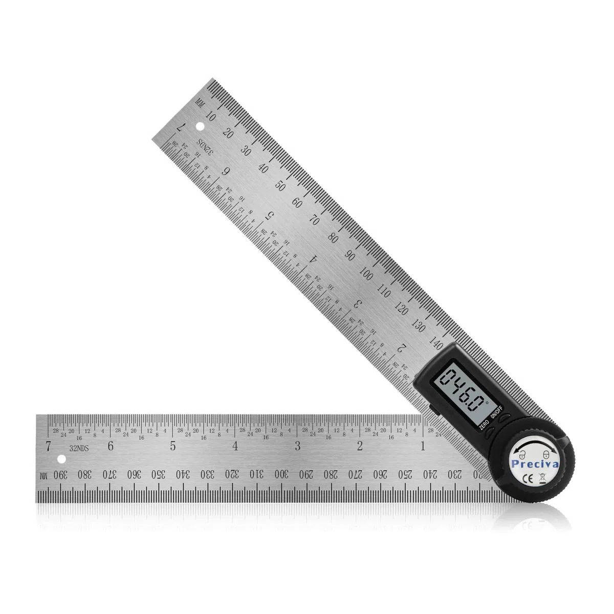 Règle D'angle Numérique, Preciva Rapporteur, Mesure de Longueur 400 mm et Angle en Acier Inoxydable avec Maintien, Zéro et Grand Ecran LCD, Système Mm/Inch, pour le Travail du Bois, Construction