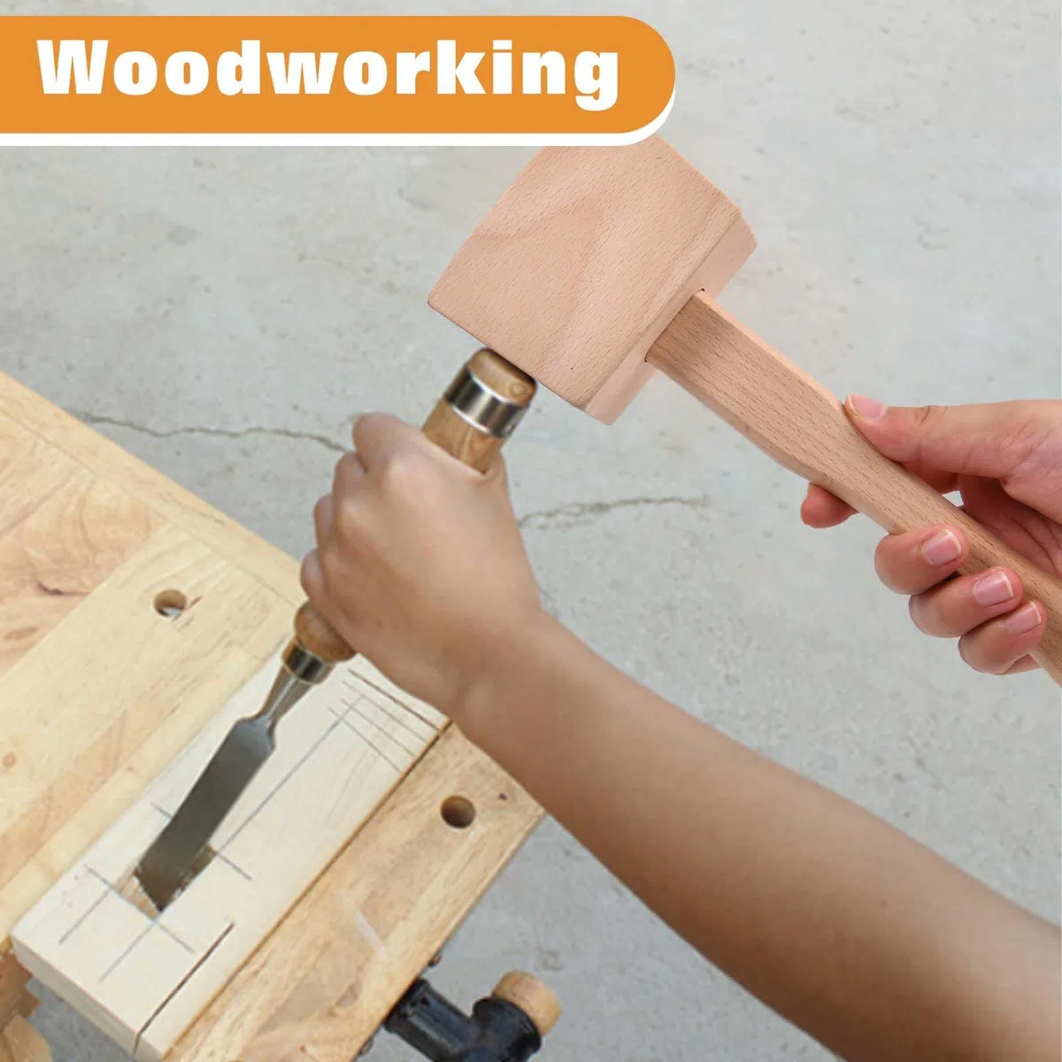 LEONTOOL Maillet en bois 9,5" marteau à glace manuel Broyeurs à glace à usage domestique, Maillet en bois de hêtre massif pour le travail du, travail du cuir, craquage du noyer