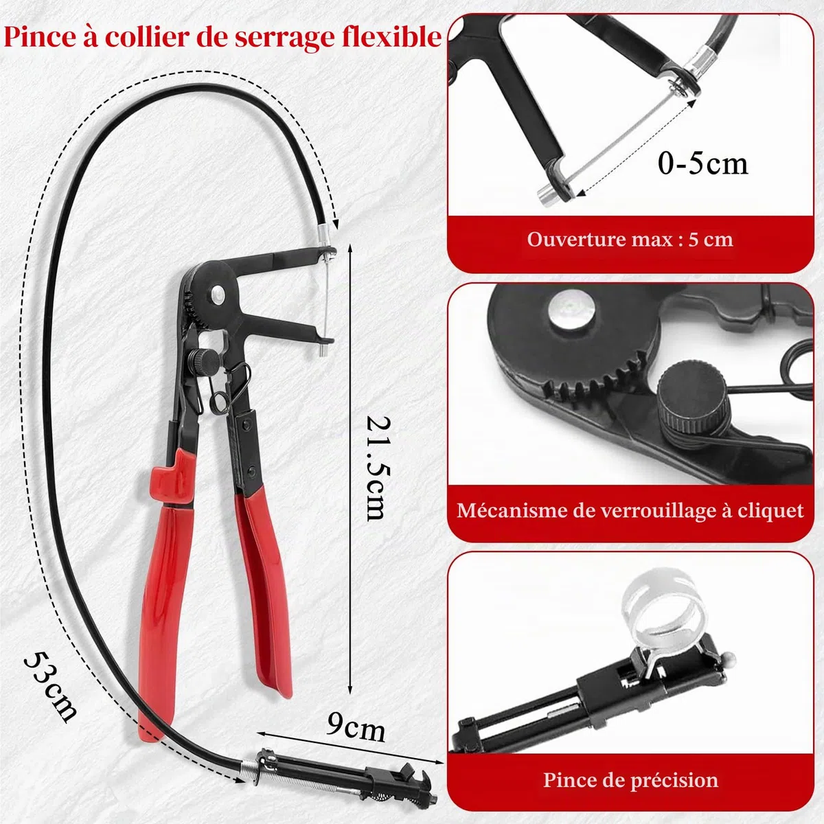 Herbst Lot de 4 pinces à colliers de serrage avec col droit pour l'entretien du véhicule