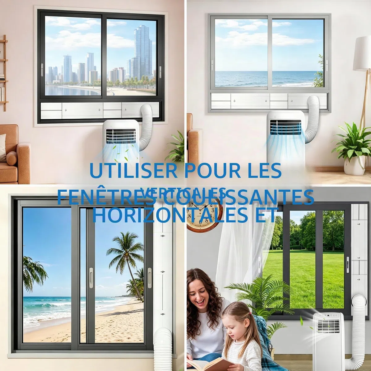 Kit de Fenêtre Climatiseur Mobile, Kit Calfeutrage Baie Vitrée 4 Pièces, Joint de Fenêtre Réglable avec Adaptateur Universel Ø13/15cm, Plaque d'Évacuation pour Fenêtre Coulissante et Velux