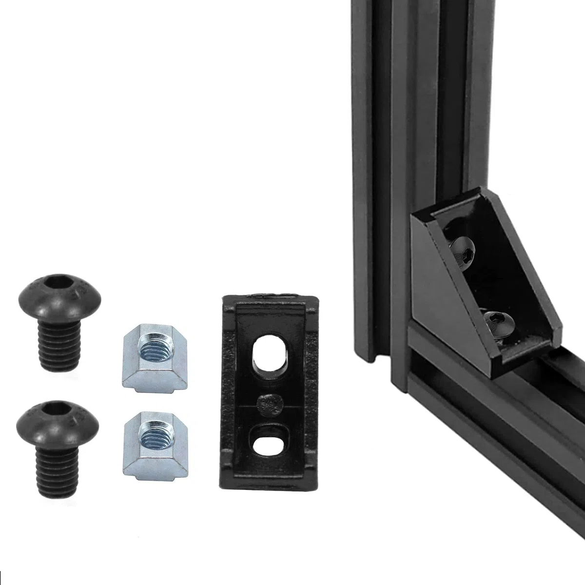 Lot de 26 supports d'angle 2020 avec 52 écrous M5, 52 vis à tête hexagonale M5 x 8 mm et 2 clés M3 pour profil d'extrusion en aluminium de la série 2020 - Noir