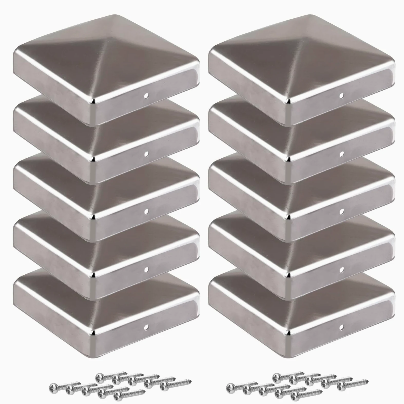 10 Pièces Chapeaux poteau acier galvanisé 7x7 cm, forme pyramidale métal – résistant intempéries & UV, anti-pluie – vis incluses – pour poteaux bois & clôtures – parfait jardin, carport, terrasse