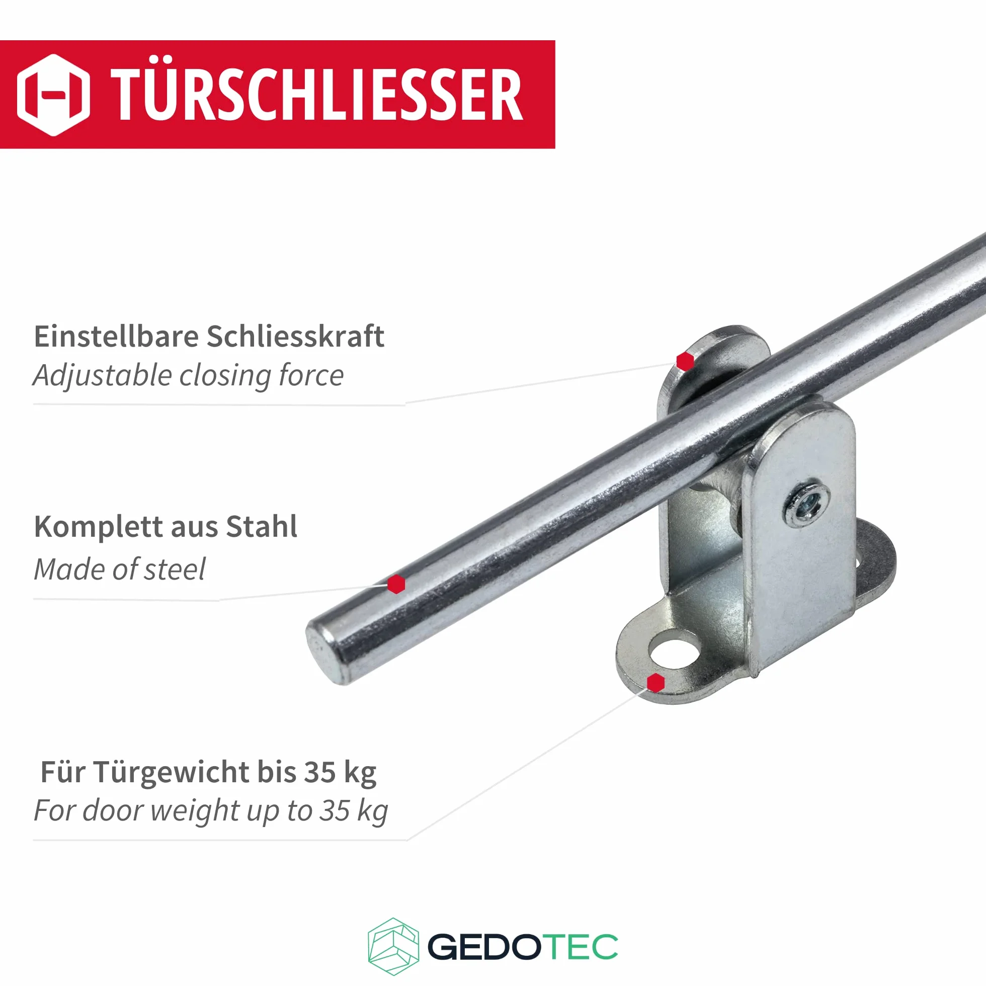 Ferme-porte à tige avec ressort | poids de porte jusqu'à 35 kg | acier galvanisé argent | 1 pièce - ferme-porte automatique pour portail de jardin & porte intérieure
