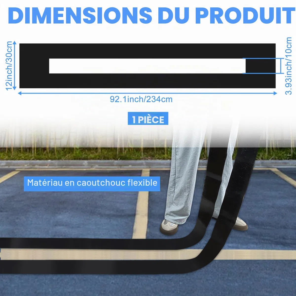 Pochoir en silicone pliable et réutilisable pour peinture de parking et lignes de trottoir, 233,7 x 10,2 cm, noir