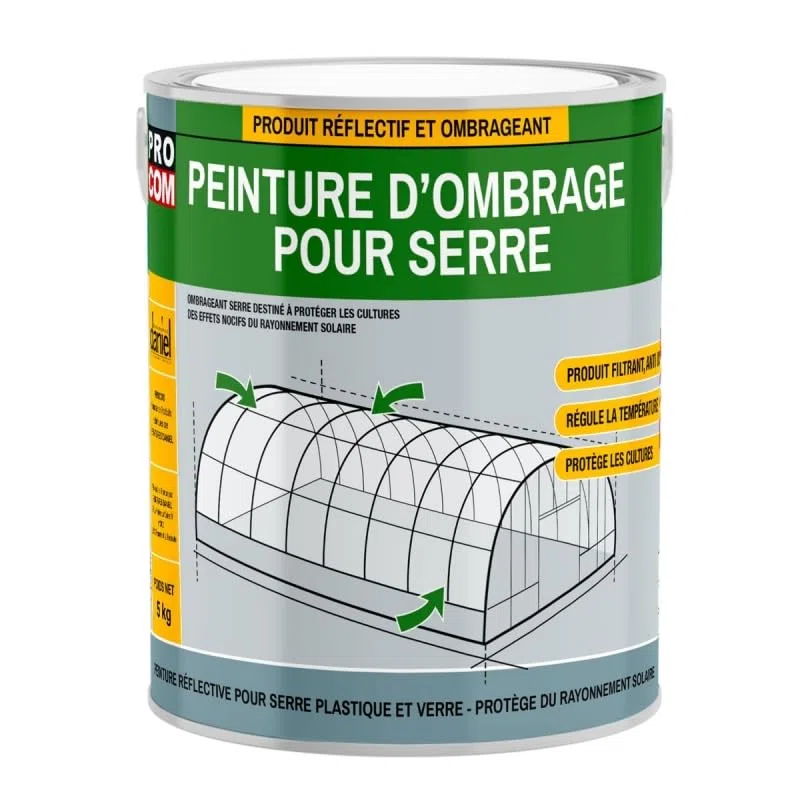Peinture d'ombrage pour serre classique, durée d'ombrage 8 mois, produit filtrant pour serre verre et plastique PROCOM 5 Kg