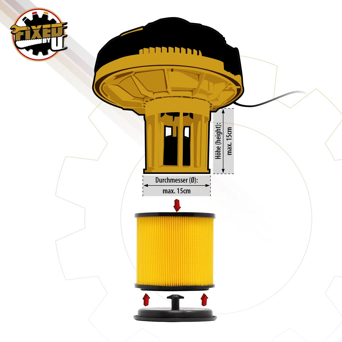 Cartouche filtrante de rechange avec couvercle à baïonnette - Compatible avec les aspirateurs Parkside PNTS 23E, 1250, 1300, 1400, 1500 A1, B1, B2, B3, C1, C3, C4, D1, D3, E2, E4, F2, F5