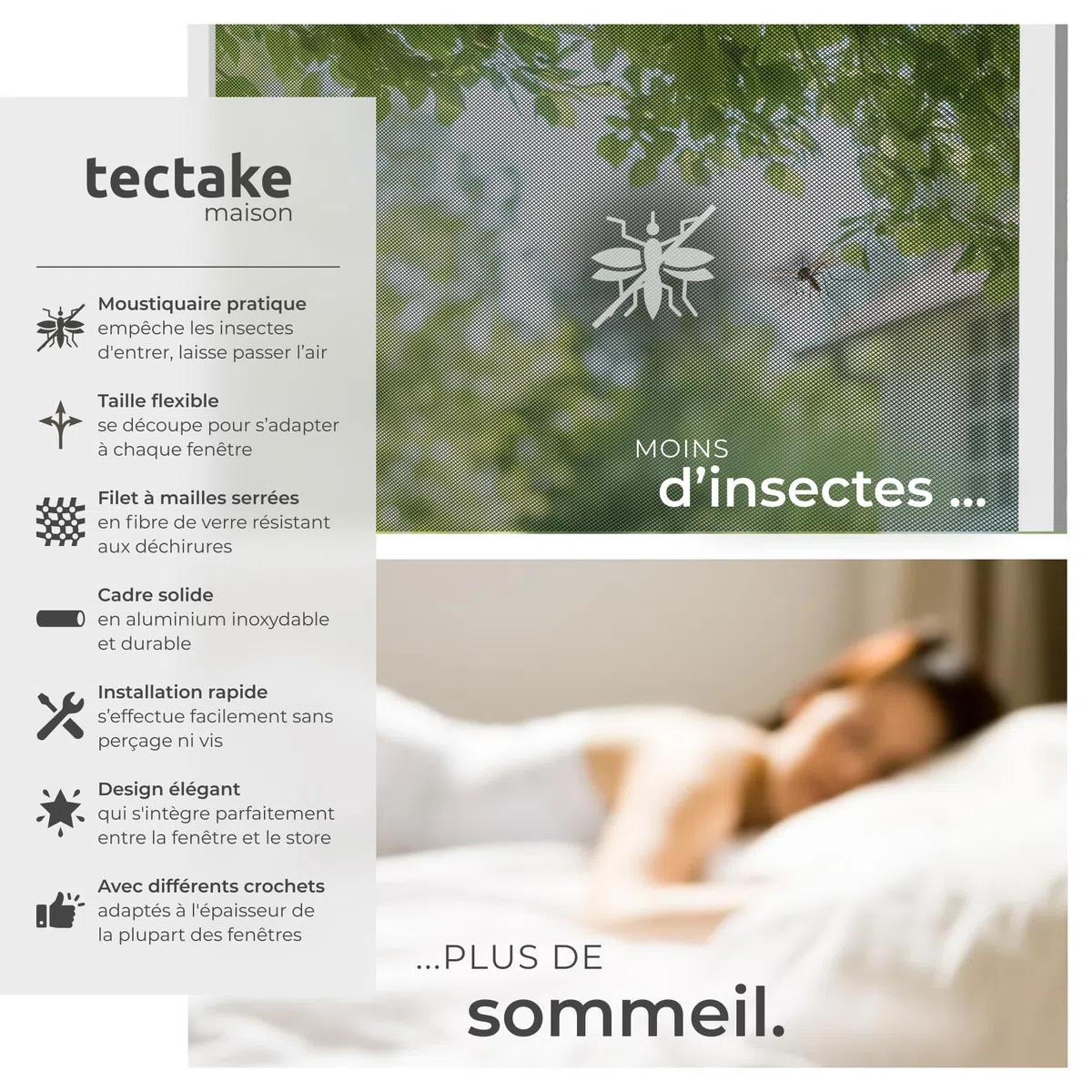 TecTake Moustiquaire fenetre & Store Cadre en Aluminium 100x120cm Blanc Filet Anti Moustique Résistante aux intempéries & aux UV idéal Chambre Enfant, Salon, Chambre Bebe Entrée Maison