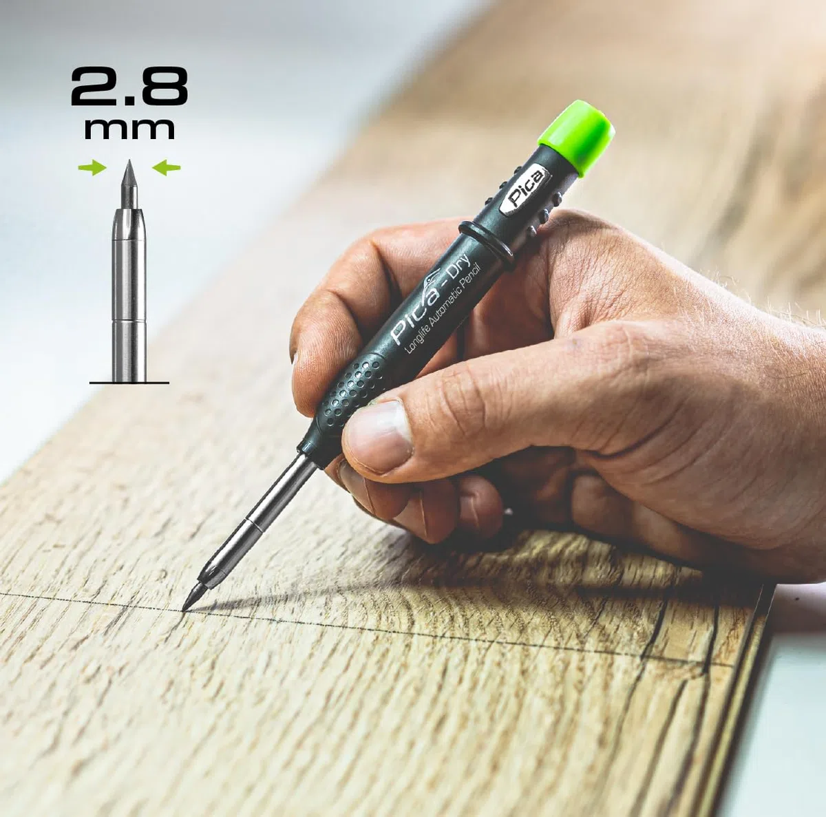Pica Bestseller Set I Kit d'outils de marquage professionnel comprenant un marqueur de profondeur Pica Dry 3030, des stylos à encre de rechange assortis 4020 (ro, ge, gra) et Pica Ink noir I Robuste
