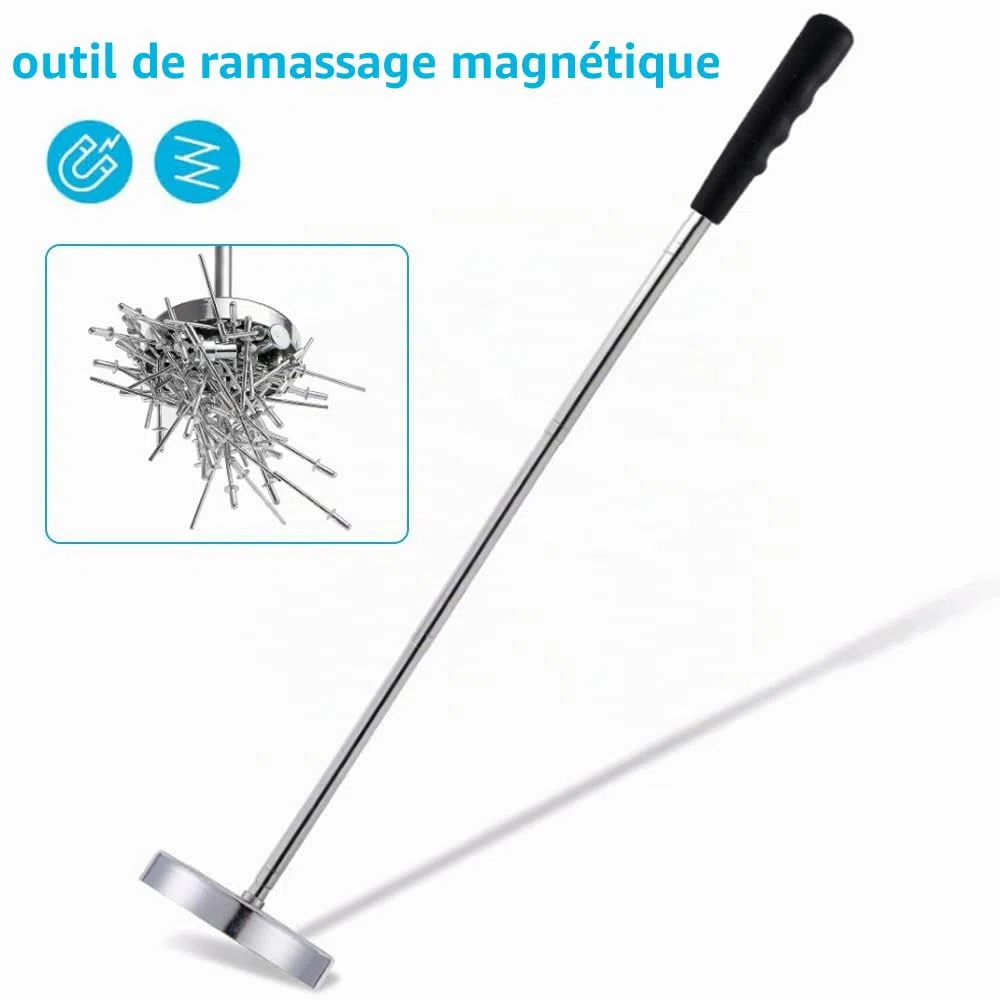 Balayeuse Magnétique Télescopique, Recherche Pièces Vis à Main Balayeuse Ramassage à Aimant Puissant pour Pelouses Garages Ateliers Rénovations Toits