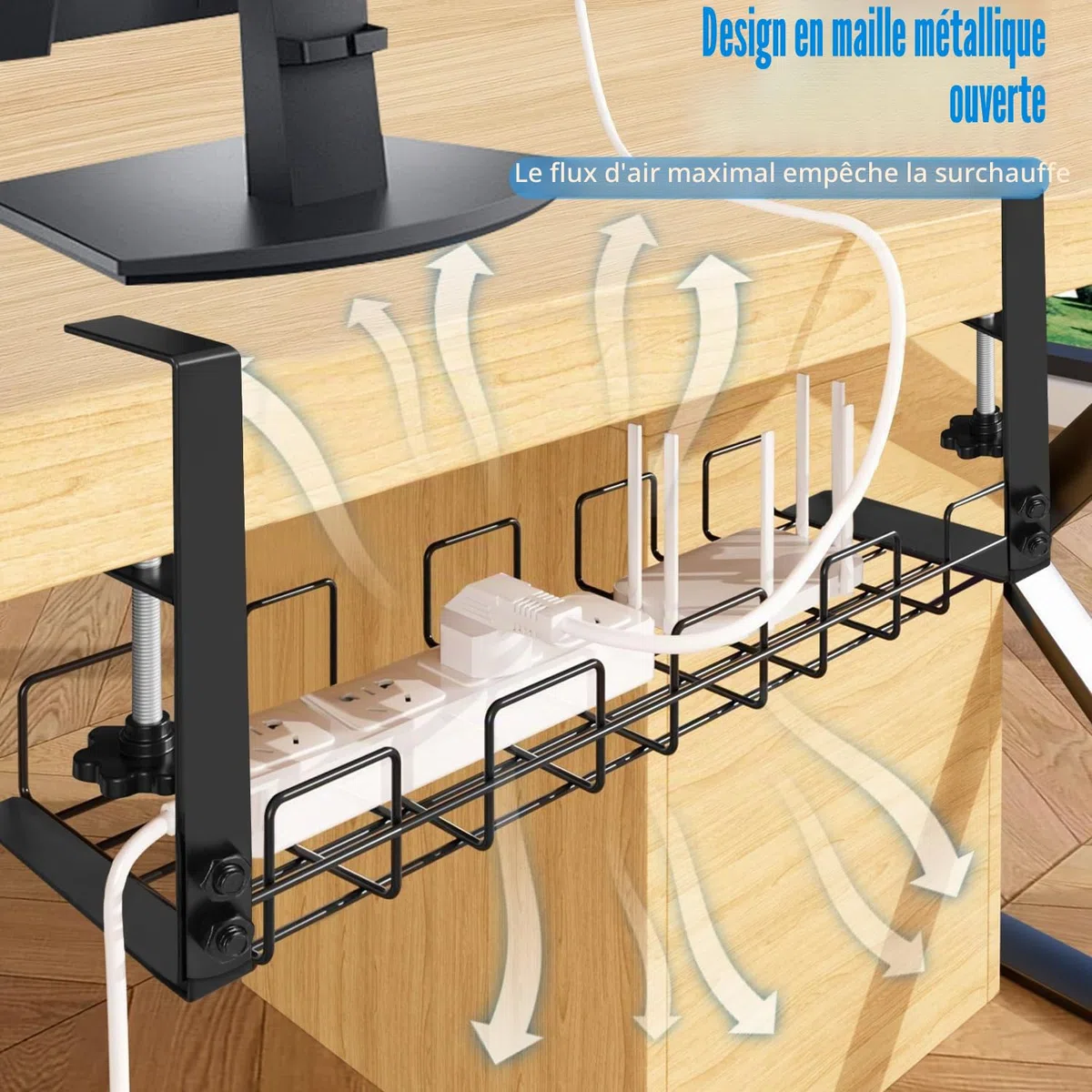 Plateau de Gestion des câbles sans perçage,Plateau de câbles avec Pince pour Gestion des Fils de Bureau,Rangement Cable Bureau,Support de câbles d'ordinateur pour Bureaus,Maison (2 Pièces)
