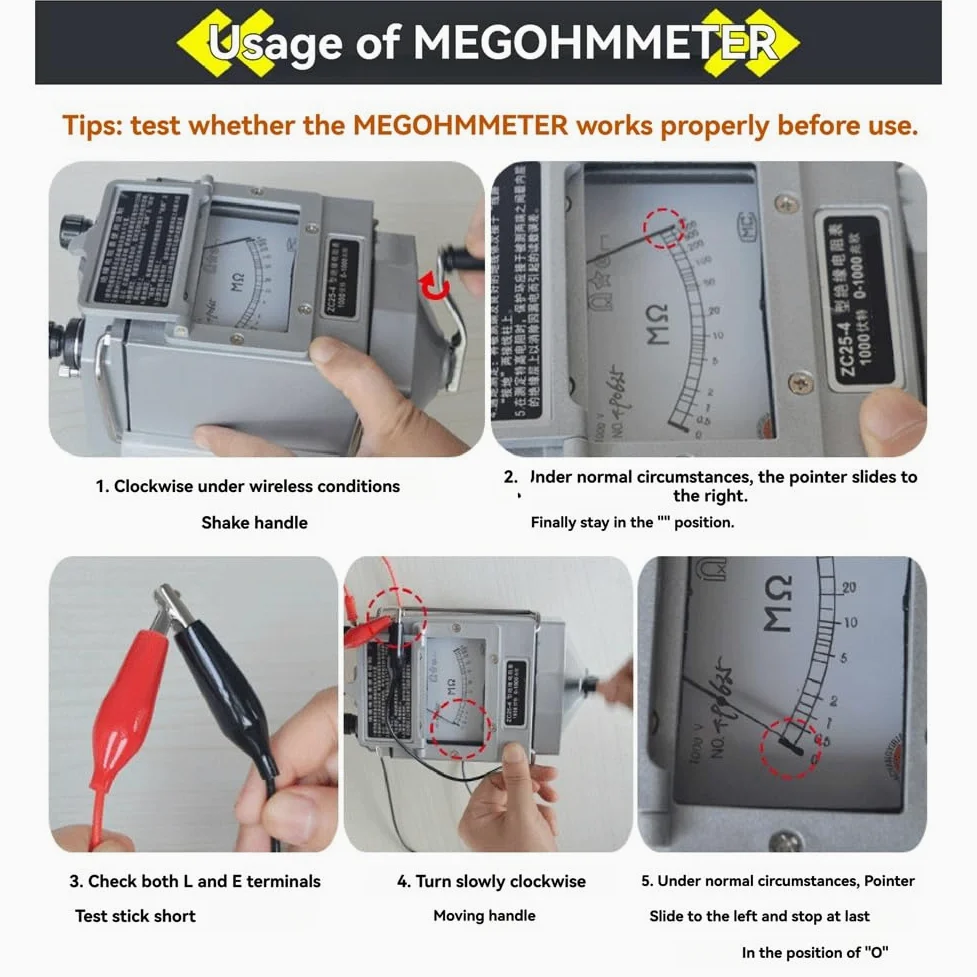 ZC25-4 Testeur de Résistance D'Isolement 1000V Tramegger Mégohmmètre D'Électricien Manivelle Tramegger Plastique