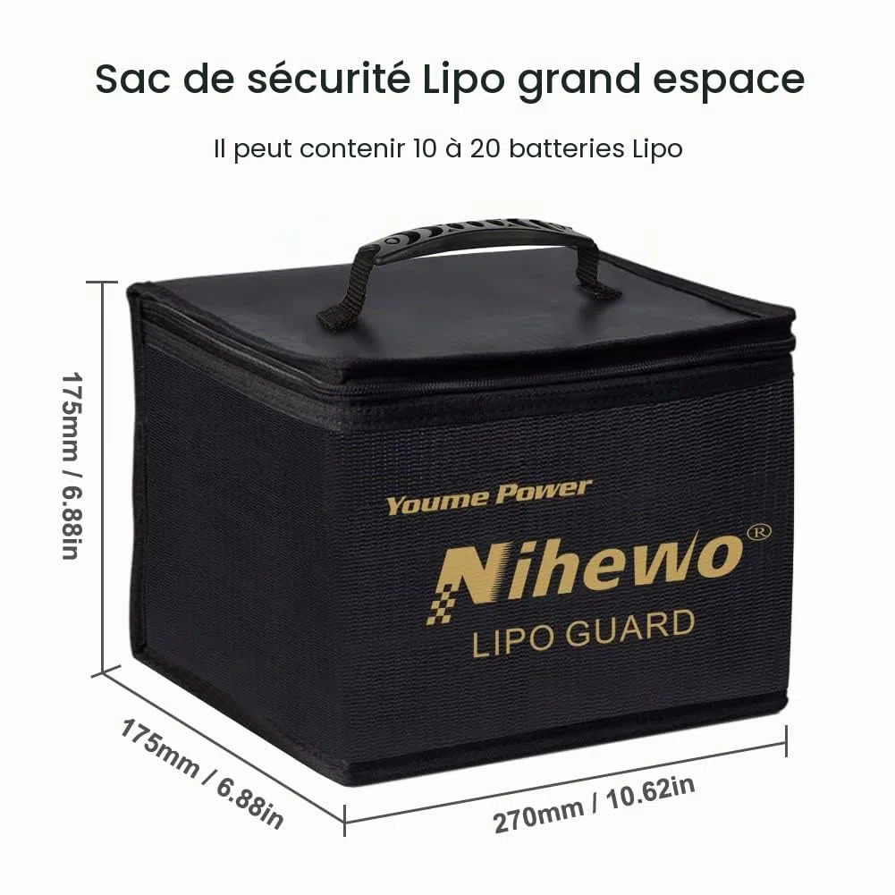 Sac de sécurité Lipo Organisateur de sac antidéflagrant ignifuge Coffre-fort Lipo Guard de grande capacité pour le stockage et le transport et la charge de la batterie Lipo avec poignée et poche filet
