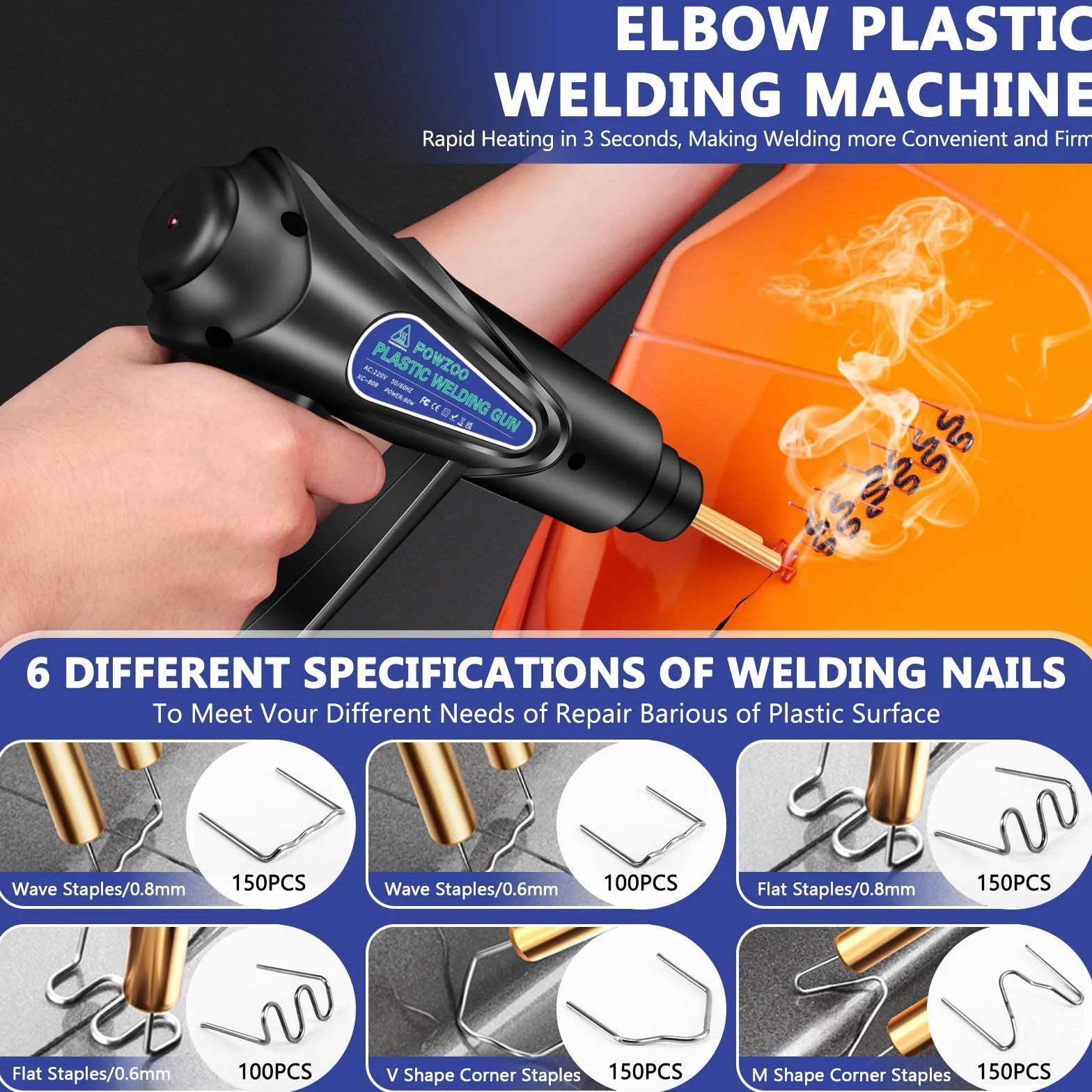 80W Soudage plastique Machine,Kit de Réparation avec 800Pcs 6 Sortes Agrafeuse Chaud,Soudure Plastique,Réparation de Pistolet de Soudeur, Soudeuse pour Réparation de Pare-Chocs de Voiture.