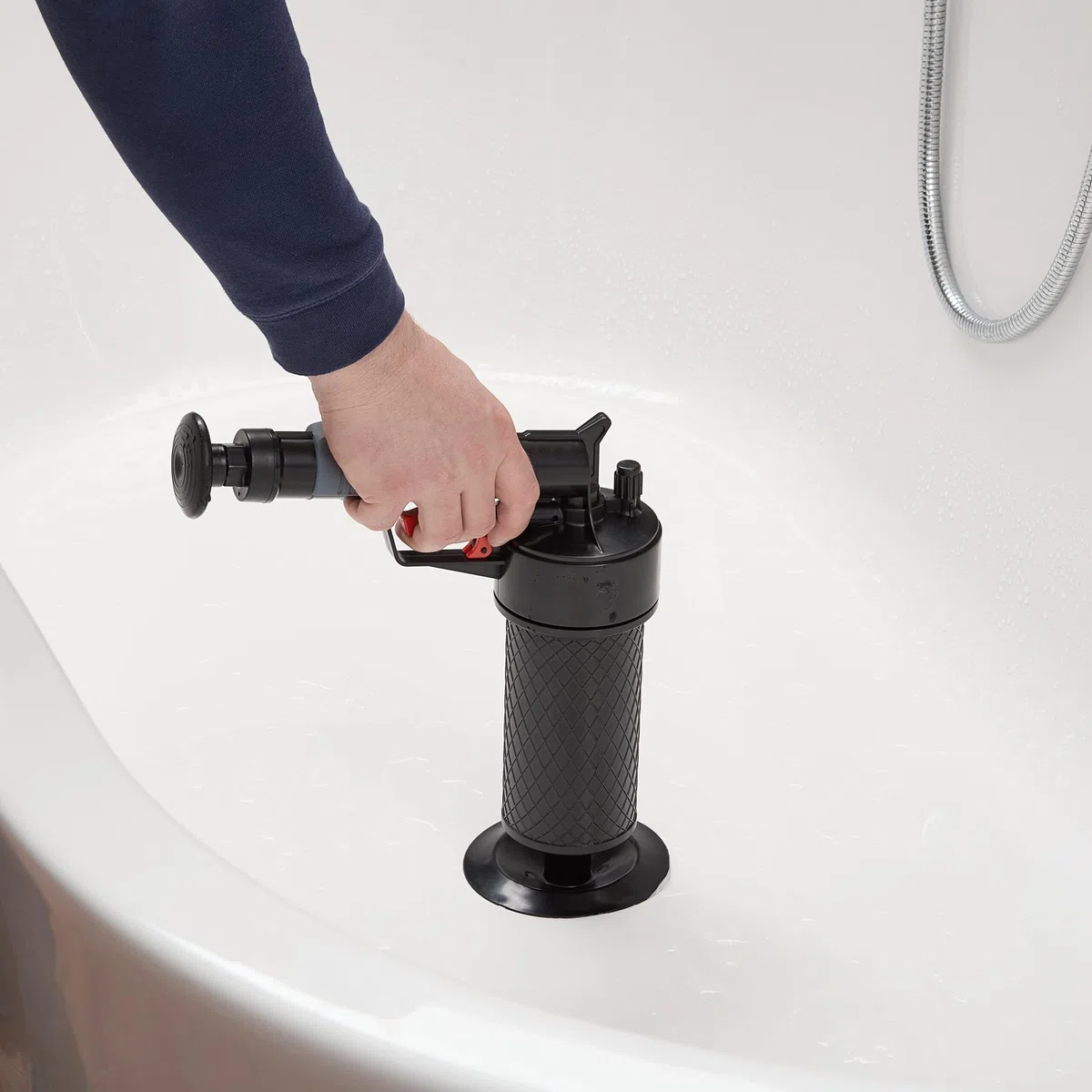 Relaxdays Pistolet déboucheur à air comprimé, 4 Embouts, pour Douche, Toilette, évier, etc., débouche canalisation, Noir