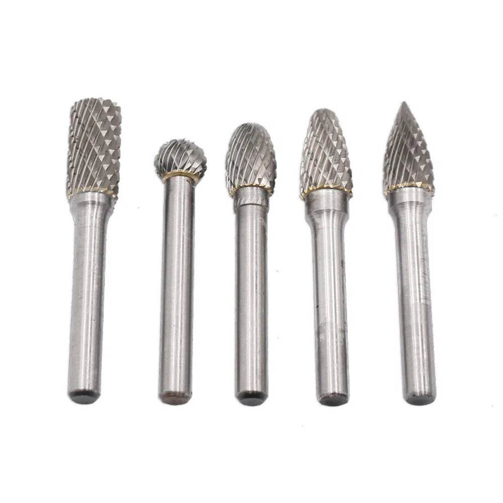 Lot de 5 fraises rotatives en carbure de tungstène avec tige de 6 mm et 10 mm pour bricolage, travail du bois, métal, polissage, gravure et perçage