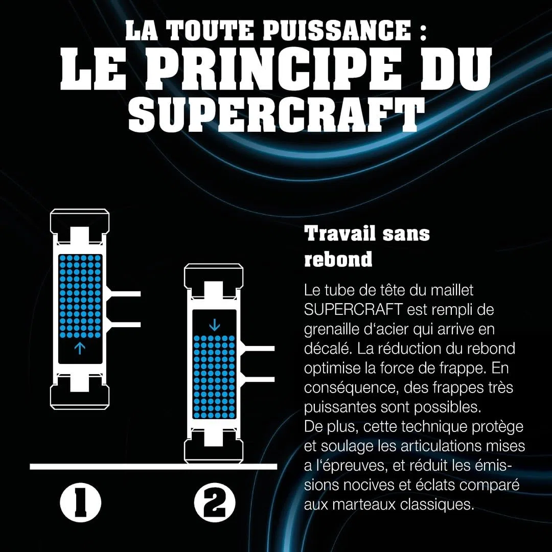 Maillet SUPERCRAFT, Avec manche en hickory verni, amortissant les vibrations et ergonomique et embout arrondi | D=30 mm | 3366.230