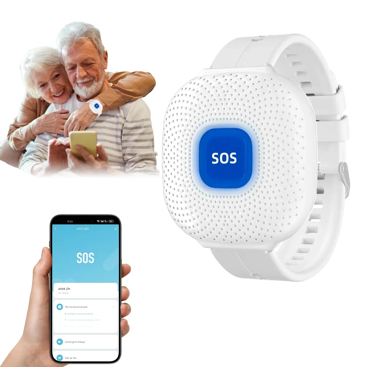 WiFi Bouton Alarme Personne Agee,SOS Alarmes de Bouton d'urgence Personnes Âgées,Contrôle D'application Tuya,Bracelet Alarme Personne Agee pour Personnes âgées ,Patients Handicapés (Blanc)