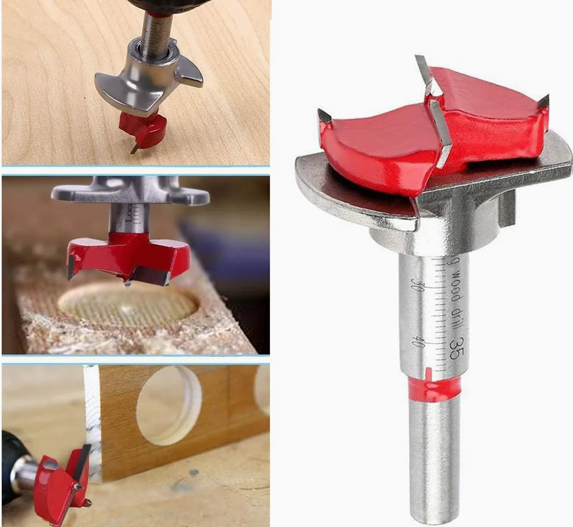 Lot de 5 forets Forstner, 15 mm, 20 mm, 25 mm, 30 mm, 35 mm, en acier au carbone, positionnement ajustable, travail du bois, foret à charnière, foret pour bois tendre et dur