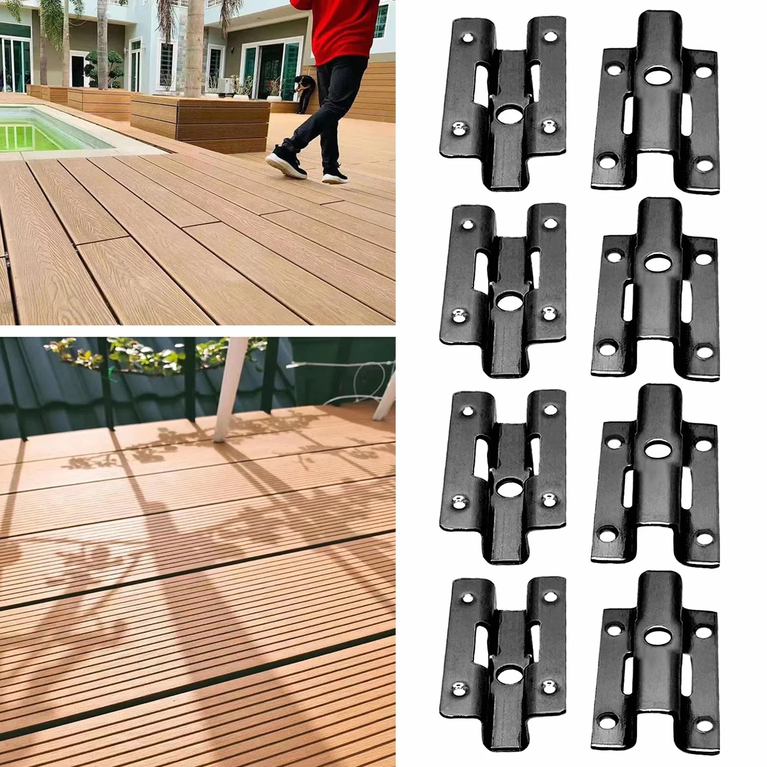 Lot de 100 clips de terrasse en acier inoxydable WPC - Clips de fixation invisibles avec vis pour lames en WPC - Clip en T - Fixation cachée (noir 8 mm)