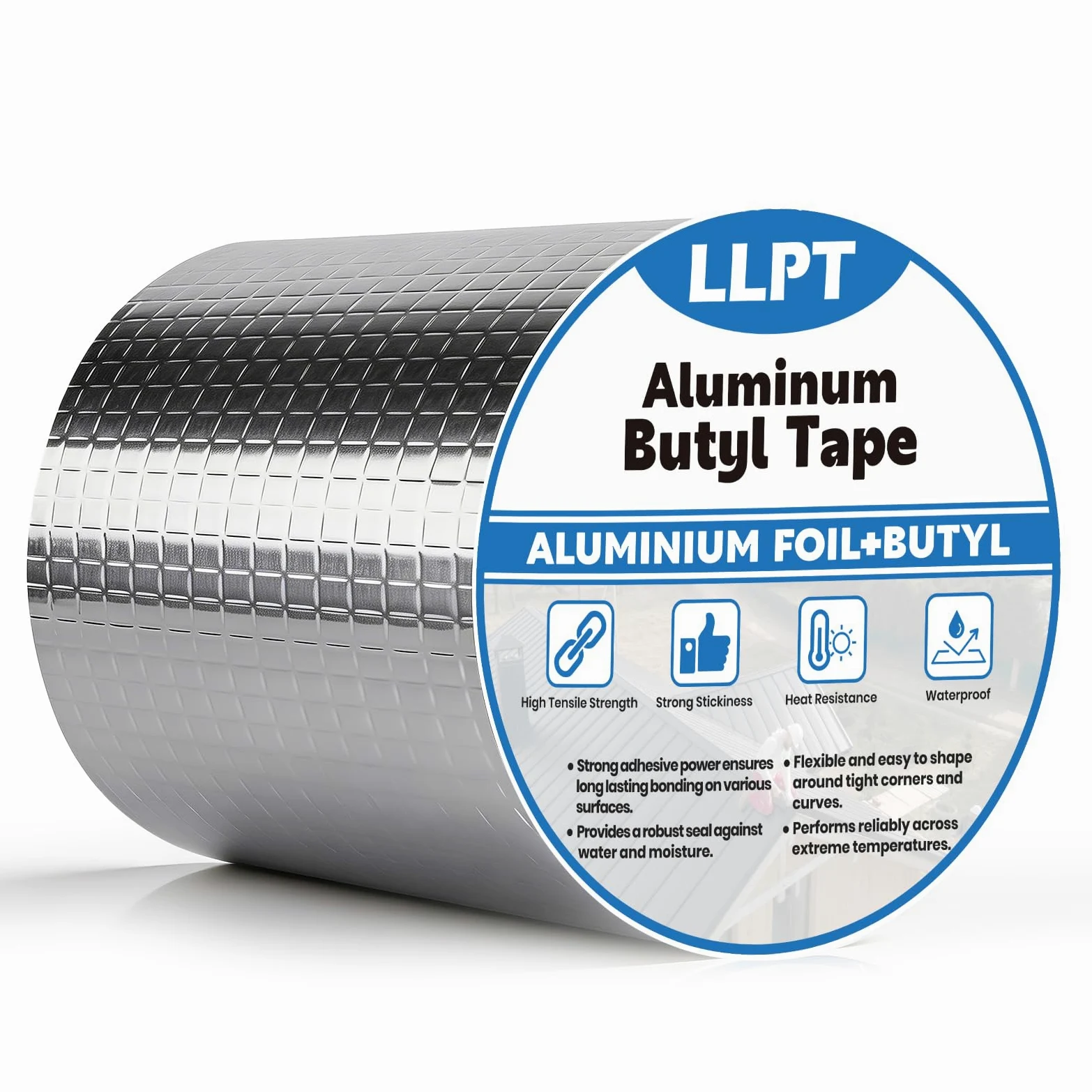 LLPT Aluminium Ruban Butyle | 15 cm x 5 m | Ruban D'étanchéité Imperméable | pour Solins de Toiture Métallique Réparation de Toiture de Camping-Car Réparation de Fuites de Gouttières (AB437WT)