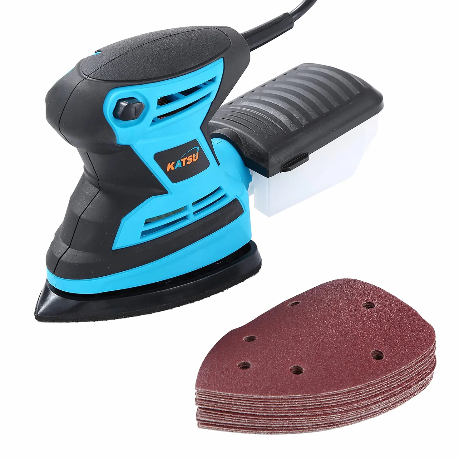 Ponceuse Vibrante 200W KATSU 15500RPM Ponceuse de Détail électrique avec Système de Dépoussiérage et 20 Pièces Papiers Abrasif, pour Le Ponçage, Le Polissage 100174